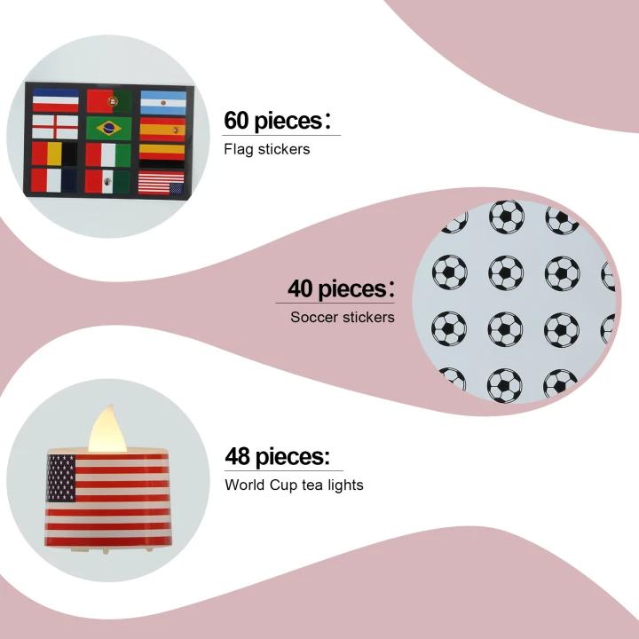 World Cup Soccer LED Candle Set – 48 Pack Flameless Candles with 60 National Team Stickers (12 Countries, 5 Each) + Football DIY Decals, Flickering Battery Candles for Party & Home Decoration World Cup Soccer LED Candle Set – 48 Pack Flameless Candles with 60 National Team Stickers (12 Countries, 5 Each) + Football DIY Decals, Flickering Battery Candles for Party & Home Decoration