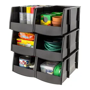 IRIS USA 6 Pack Stackable Plastic Storage Bins Organizer, Garage, Jumbo, Black IRIS USA 6 Pack Stackable Plastic Storage Bins Organizer, Garage, Jumbo, Black