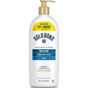 Gold Bond Healing Hydrating Body Lotion with Aloe - 24 Oz Family Size Pump, Dermatologist-Tested Non-Greasy Moisturizer for Dry to Extra Dry Skin, 24-HR Hydration, Light Scent