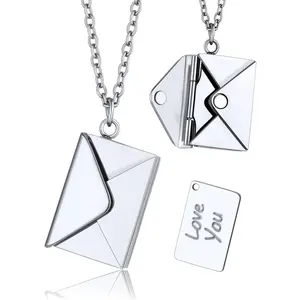 Envelope Opened Love Letter Necklace Stainless Steel Engraved Pendant European American Fashion Couple Creative Design Chain