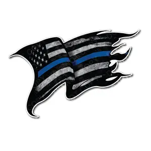 Thin Blue Line Police Officer Tattered Distressed American Flag Decal Sticker…