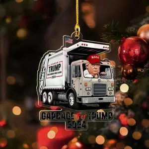 Funny Trump Garbage Truck 2024 Ornament, Trump Make America Great Again Decor, Donald Trump Boards A Garbage Truck Ornaments, Trump Won Deconation