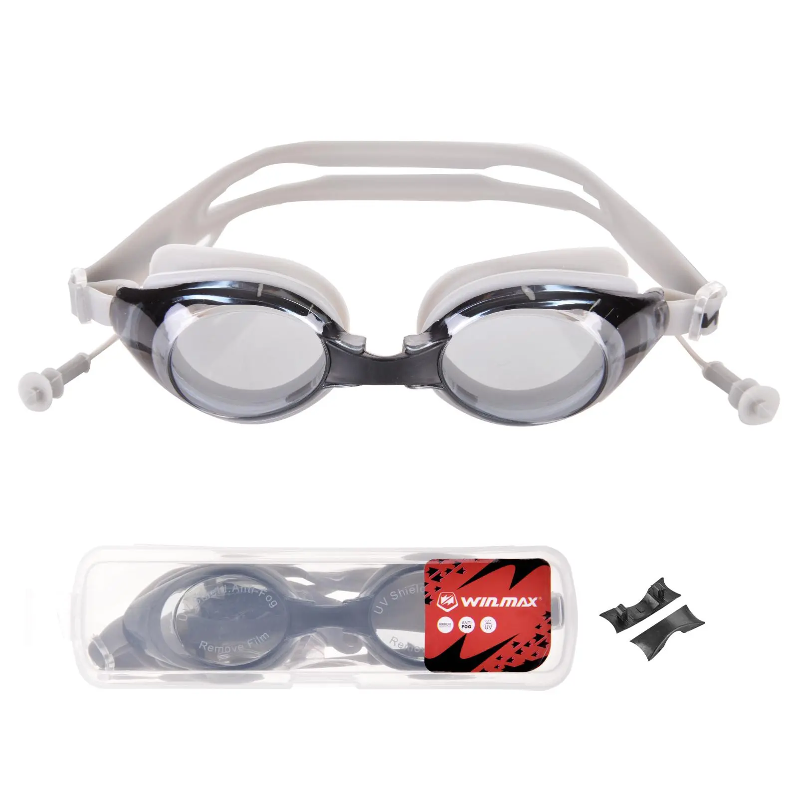 Swimming Goggles with Earplugs, Swim Glasses, 1 Set Adjustable UV Outdoor Swimming Goggles & Nose Clips, Anti-fog Waterproof Swimming Accessories for Men & Women