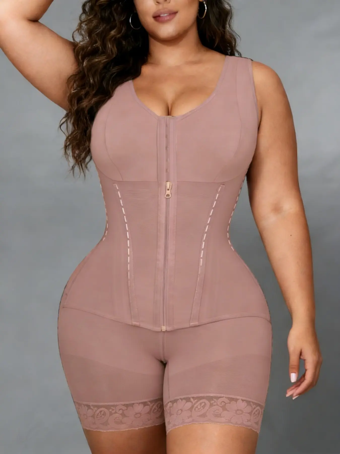 1 Count Women's Front Zipper Bodysuit, Corset Cincher Shapewear, Colombian Shapewear, Fajas, Tummy Control Butt Lifting Body Shaper, Hourglass Silhouette Compression Jumpsuit, Suitable For Casual Outings, Parties, Underwear