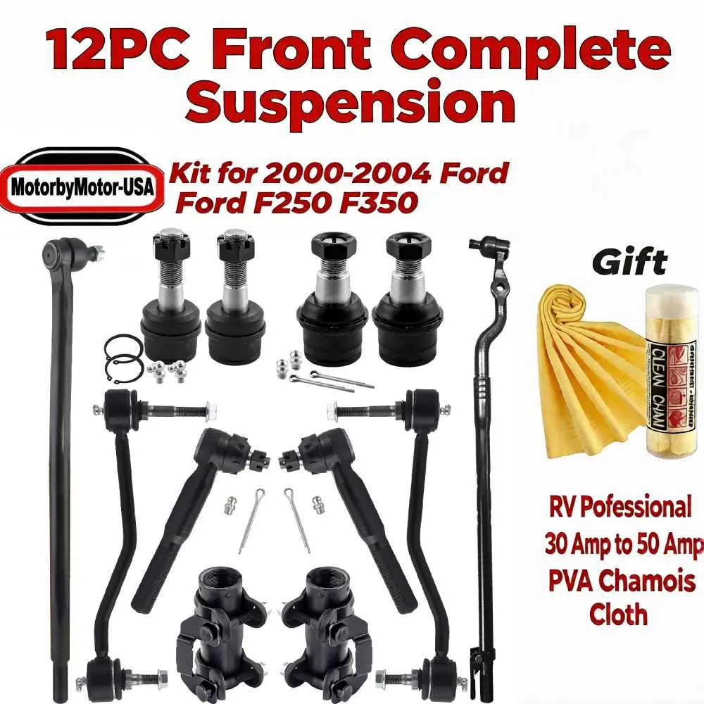 【Buy 1 Gift 1】12pc Front Complete Suspension Kit for 2000-2004 Ford F250 F350 Super Duty, 2000-2005 Excursion 4WD 4x4, Upper Lower Ball Joints, Tie Rod Ends, Sway Bar Links, Adjustment Sleeves