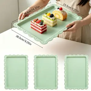 4pcs Plastic Rectangular Food Trays, Reusable Trays, Sweet Treats Cake Snacks Candy Drink Fruit Wine Tray, Ideal for Home Kitchen Restaurant Afternoon Tea Party Camping Picnic, Plastic Serving Platters