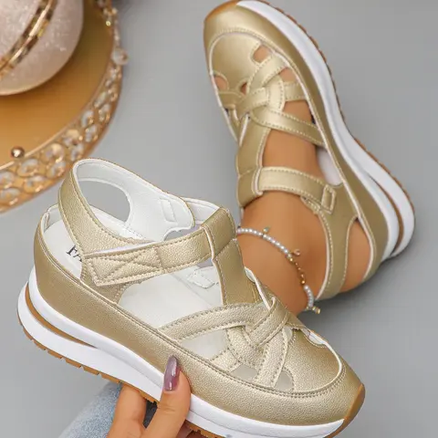 Fashionable Plain Color Platform Sandals, Ankle Strap Sandal, Casual Comfortable Soft Sole Sandals for Summer, Female All-match Round Toe Sandals for Daily Wear, Walking Shoes, Footwear Sandal, Comfy Footwear Sandals
