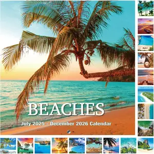 2026 Calendar - Wall Calendar 2026, Jan. 2026 - Dec. 2026, 12" x 24" (Open) , 12 Month Wall Calendar, Additional Six-month Calendar(Jul.2025 - Dec.2025), Easy For Hanging,  Paper For Writing - Sea View