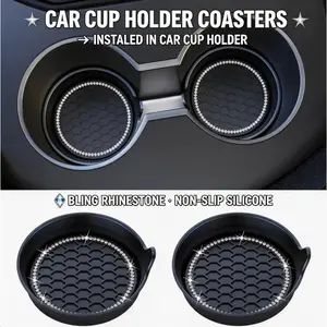 2PCS Bling Crystal Car Coasters  Non-Slip, Universal Fit | Luxury Upgrade for Your Car Interior