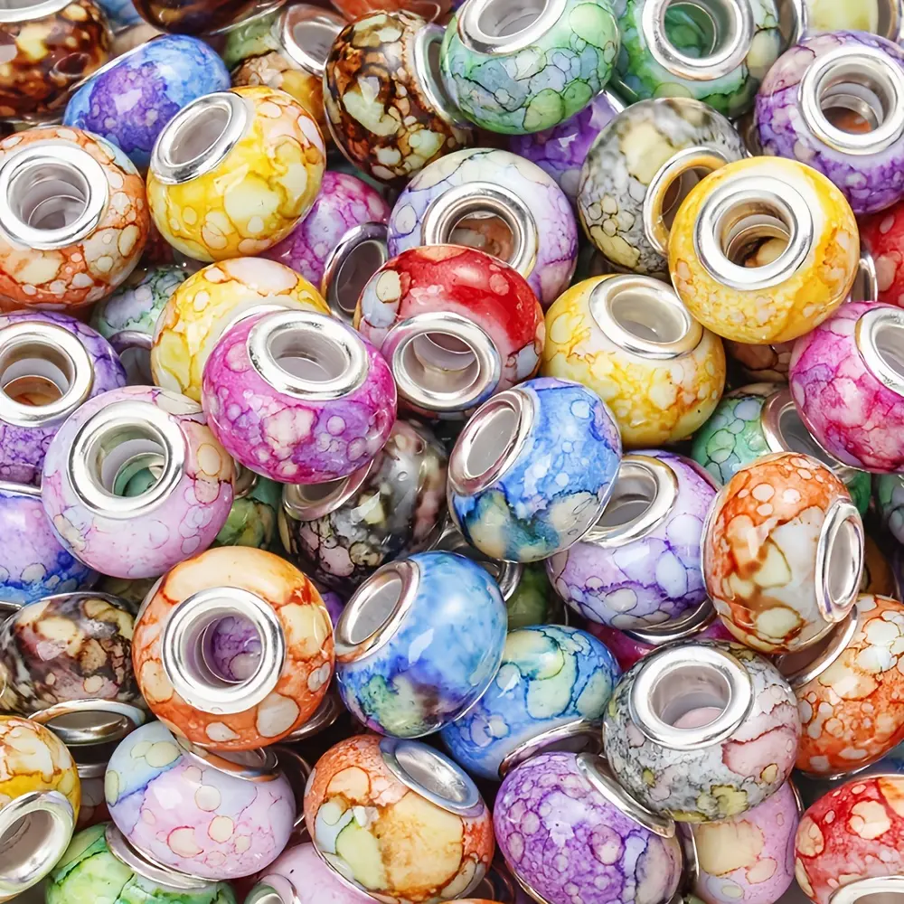 Resin Flat Round Beads Set - 108 Pieces Resin Material Beads (9x14 mm) with Spacers, Loose Gradient Color, for DIY Enthusiasts to Make Jewelry, Keychains, Beads Making