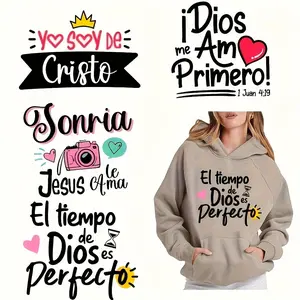 Spanish Language Iron-On Stickers, DIY T-Shirt Jeans Mask Backpack Decorative Durable Vinyl Decals, Multi-Color Mix Pack, 6 Sheets