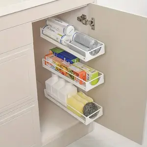 Metal Slide-Out Under Sink Organizer with Sliding Rails - Multi-Layer Wall-Mounted Kitchen Storage Drawer for Narrow Spaces, Space-Saving Pull-Out Cabinet Organizer for Snacks, Bottles & Cleaning Supplies, Under Sink Organizers And Storage
