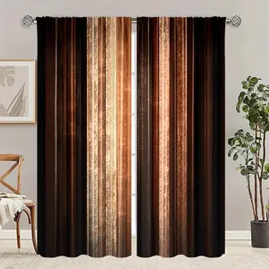 2-piece set, gradient brown template, printed semi-transparent curtains, pole bag curtains, suitable for living room, bedroom and home decoration, machine washable, hookless