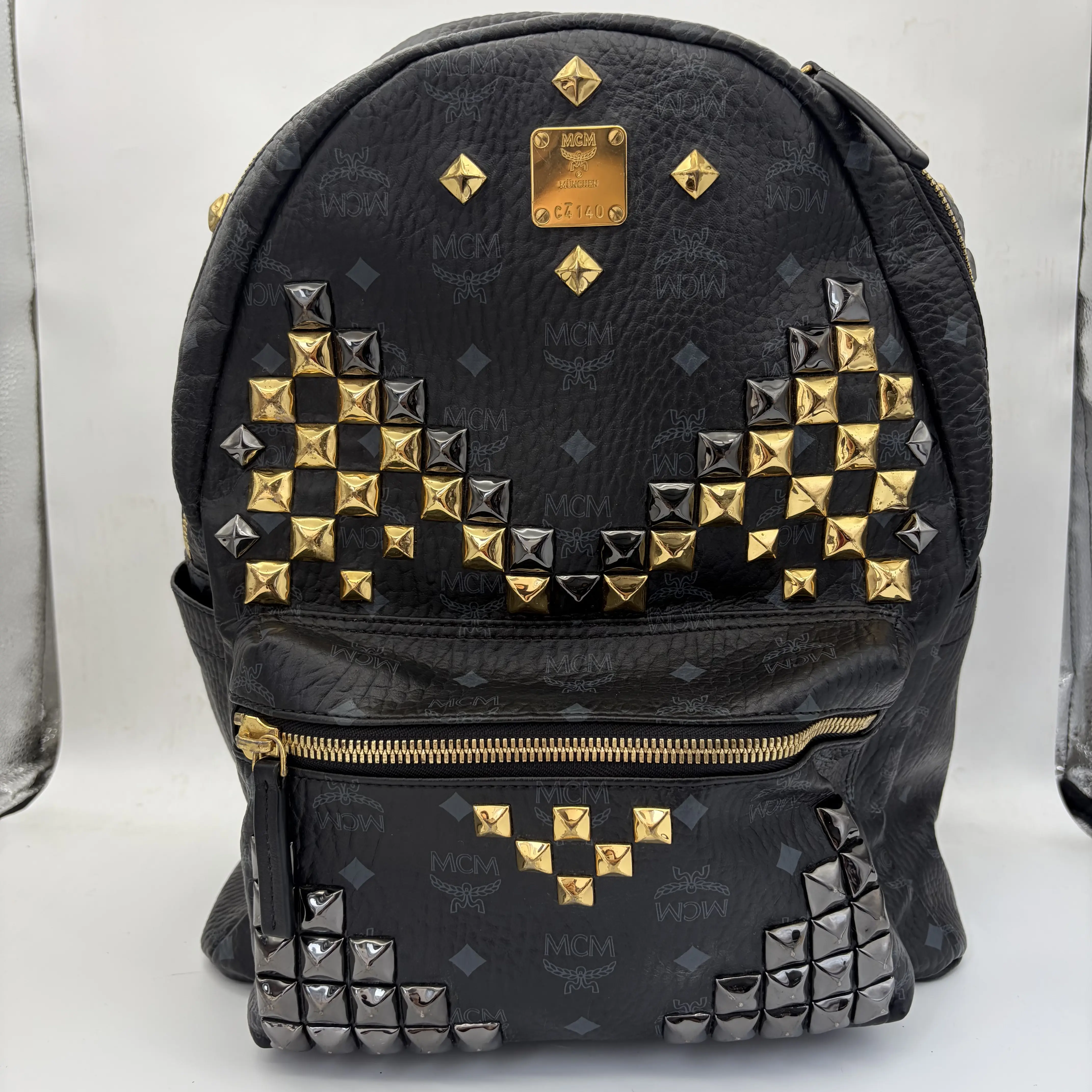 Pre-owned MCM Stark black studded backpack