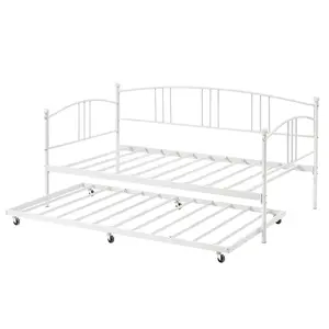 Gaomon Twin Metal Frame Sturdy Platform Daybed with Arched Headboard, Clean Lines, Steel Slat Support, Trundle, Quick-Setup Multi-Use Sofabed, Space-Saver for Bedroom, Living Room, White, Sturdy Platform Bed