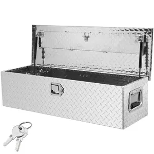 VEVOR Heavy Duty Aluminum Truck Bed Tool Box, Diamond Plate Tool Box with Side Handle and Lock Keys, Storage Tool Box Chest Box Organizer for Pickup, Truck Bed, RV, Trailer, 39x13x10, Silver