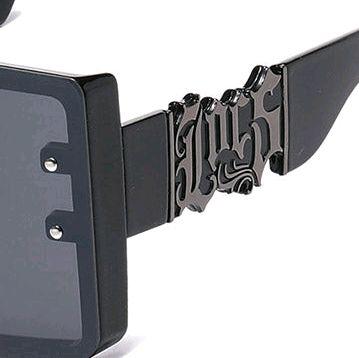 Locs BullDozer Large Oversized Flat-Top Shield Style Big Cutout Logo Chrome Black or Gold Accent Black Glossy Hardcore Shades Hip Hop Rapper Sunglasses OG Gangsta Look | Authentic Original Genuine Locs