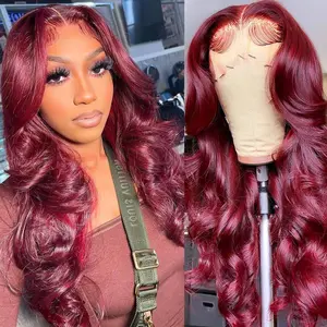 Bling Hair Burgundy HD Transparent Lace Front Wigs Human Hair 13x6 13x4 Body Wave Lace Front Wigs Human Hair Pre Plucked Red Wig Wine Red 180% Density