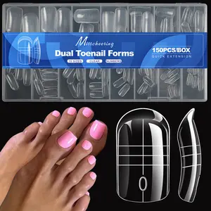 150pcs Polygel Toenail Molds Reusable Toenails Dual Forms Square Shape Long Press On Toes Glossy Finish With Pre-Designed French Line For DIY Nail Art Salon Quality Acrylic Nail Extensions Toe Nail Tips