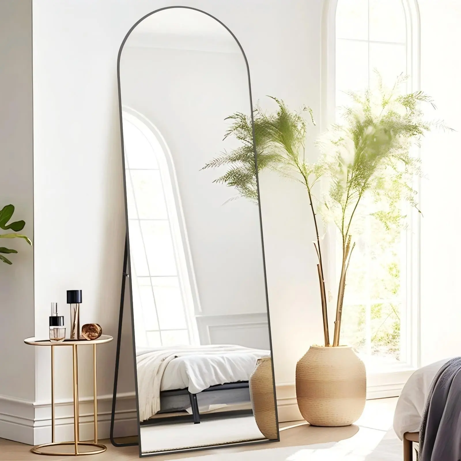 Modern Minimalist Lumora 64"x21.3" Arched Full-Length Mirror Aesthetic Floor Mirror with Premium Aluminum Frame Free-Standing or Wall-Mounted OOTD Bedroom Decor Gift