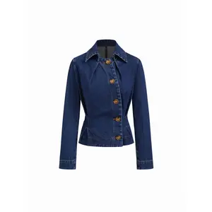 Cider Denim Collar Asymmetrical Button Cinched Waist Jacket