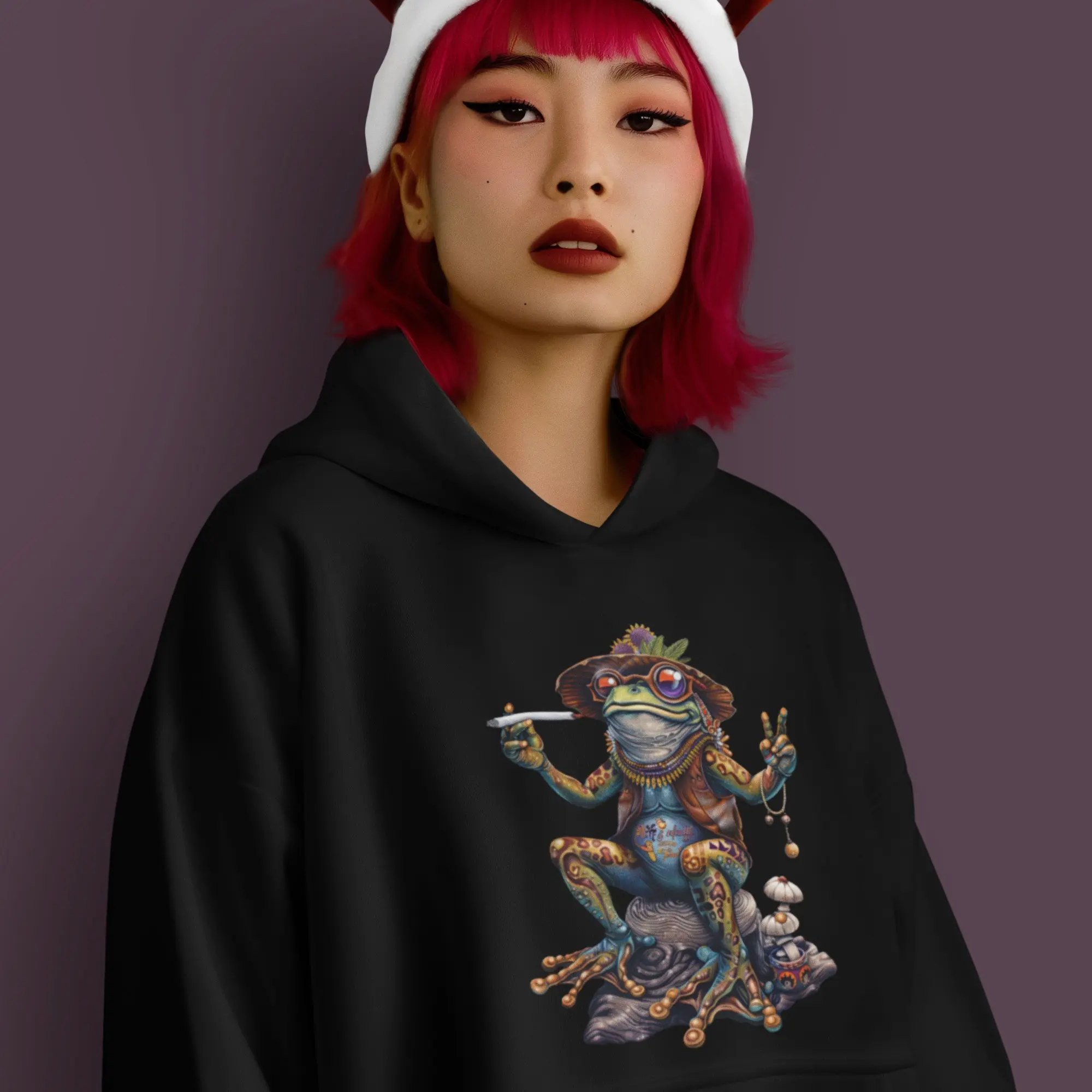 Steampunk Shrooms & Froggy Vibes - Unisex Pullover Hoodie – Bold Anthropomorphic Frog Design in Vintage-Inspired Tattoo Art Style Comfort Fit cool hoodies