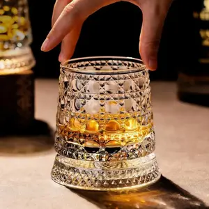 360° Rotating Whiskey Cup, Stress Relief Crystal Wine Glass, Clear Drinkware, Stable Decoupled Base, Elegant Engraved Design for Scotch, Bourbon, Cocktails