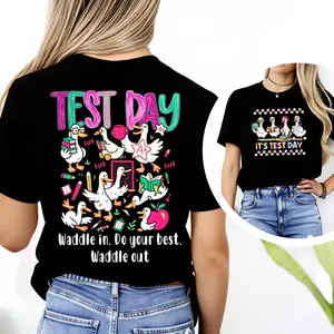 100 Percent Cotton Casual Fun Graphic T-Shirt With Ducks And Test Day Theme For School Season Perfect Gift For Students