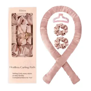 Ellitina Silk Satin Heatless Hair Curler Set - 4pcs, Soft No-Heat Curl Rod Headband with Adjustable Clips for Easy DIY Sleeping In Overnight Curls