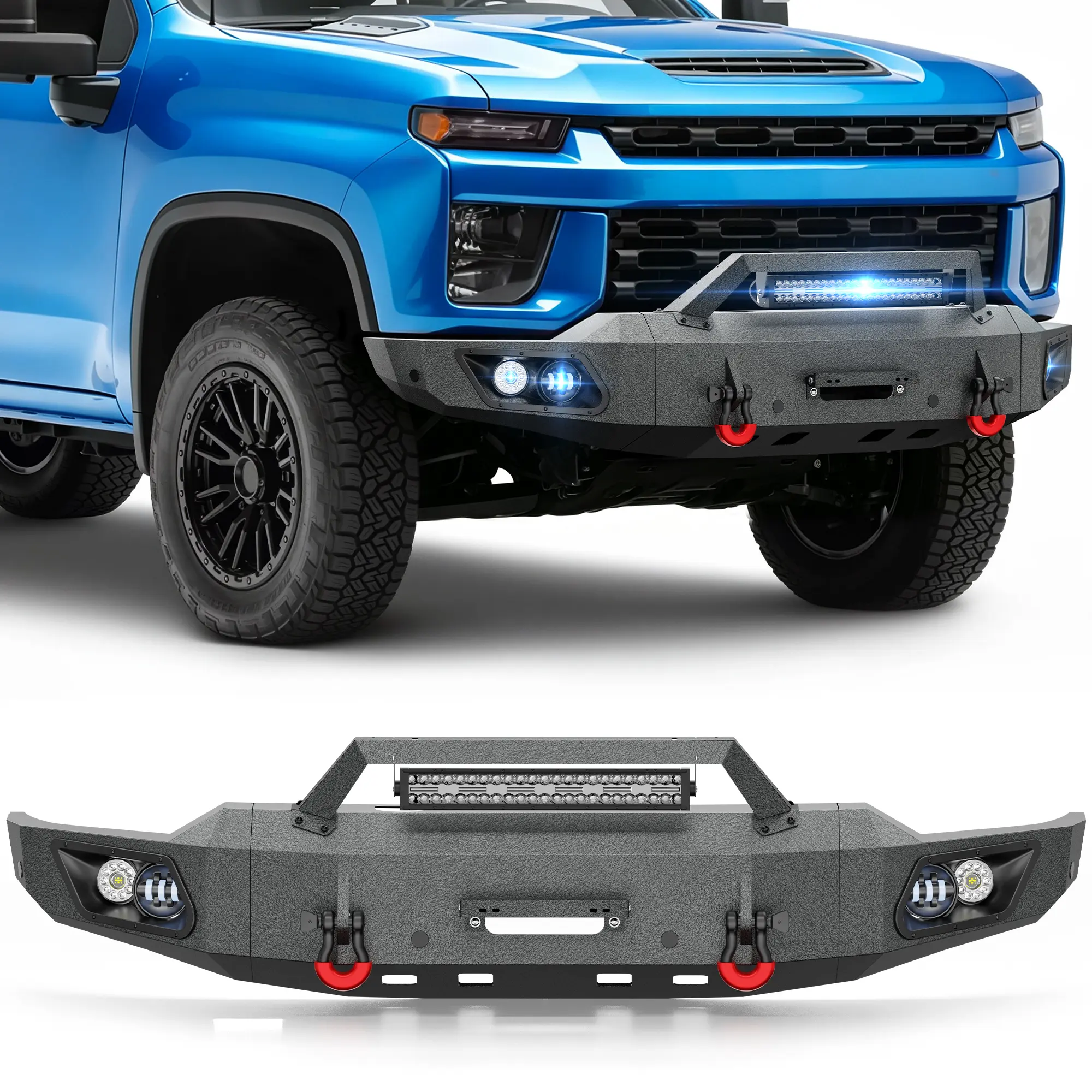 【EYOUHZ】Front Bumper for Chevy Silverado 2500HD 3500HD 2020-2023, Winch Mounting Compatible with Chevy HD Trucks, Off-Road Driving Ready, Rugged Look Accessory for Silverado Series