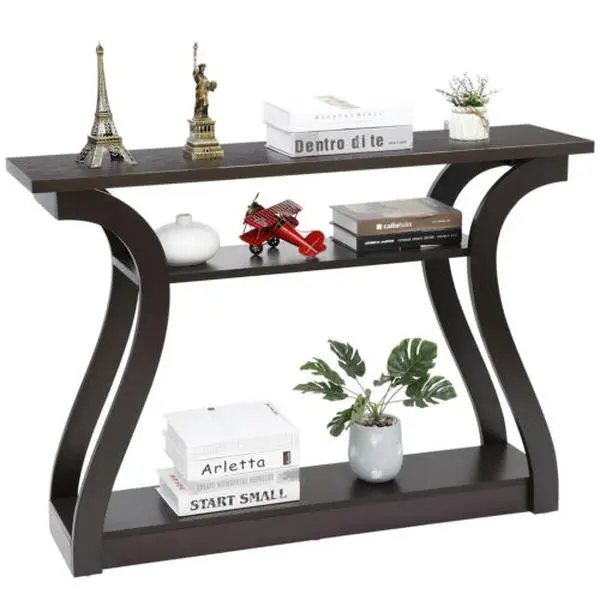 JupiterForce 47" Curved Brown Wood Modern Multifunctional Accent Console Table - Indoor Entryway Sofa Table for Hallway, Living Room, Modern Accent Table