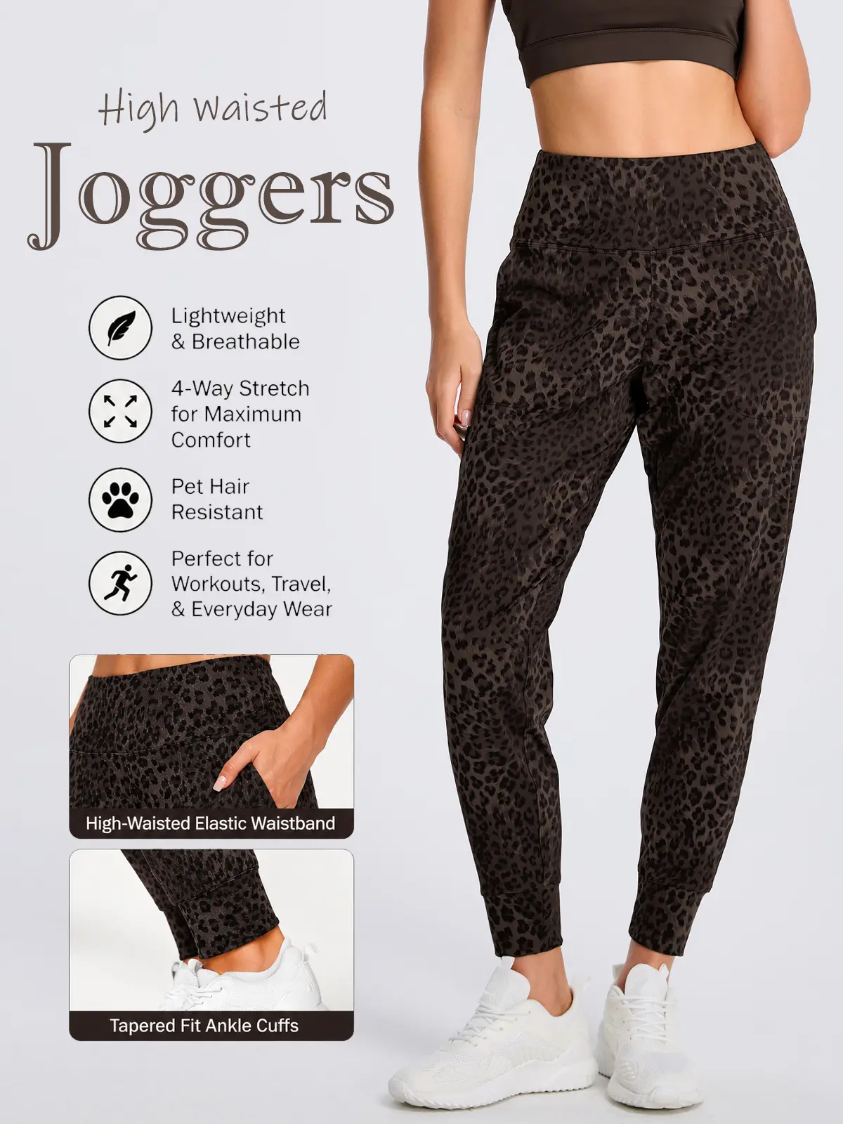 THE GYM PEOPLE Women's High-Waisted Elastic Waistband Tapered Fit Joggers, Lightweight Stretchable Pet Hair Resistant Athleisure Bottoms for Workout, Work, Outdoor Sports & Travel, Fitness