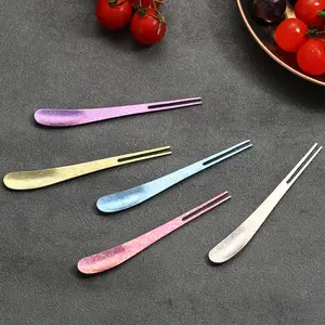 MUTTI Titanium 4-Piece Fruit Forks Ultralight Antirust Pure Titanium Dessert Spoons Ice Cream Spoons Salad Fork for Home Restaurant Party Trip Cutlery Tableware