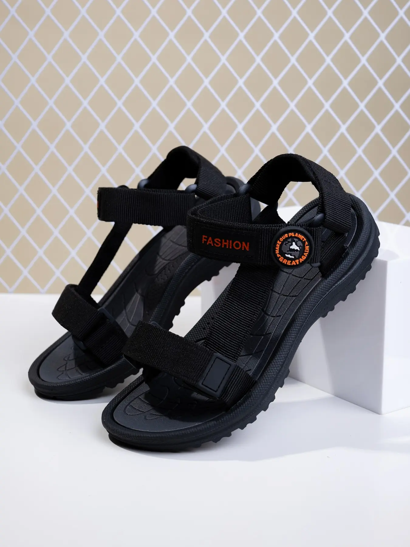 Boys' Summer Beach Sandals, Dual Buckle Design, Fashionable Outdoor Shoes, Adjustable Velcro, Easy Wear & Remove, Plain Color, Velcro Fastening Sandals