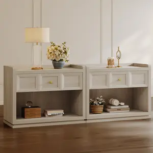 SICOTAS 31" and 26” Wide Nightstands Set of 2, Large Night Stands with Drawer, Oversized King Size Nightstand Bedside Table for Bedroom, Farmhouse End Side Table Set of 2 with Round Corners,Grey White Oak,Durable and Sturdy