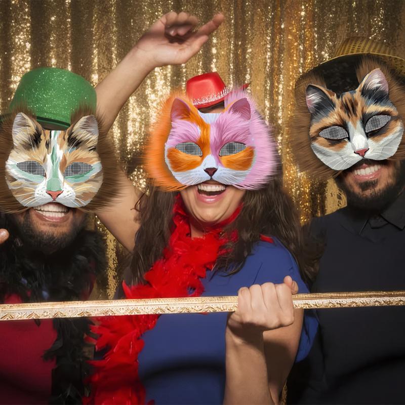 37Pcs Therian Mask DIY Set White Cat Mask Base with Faux Fur Eye Mesh Whiskers and Painting Tools for Costume Party Cosplay Halloween Costume fnaf  mask Felt Kit