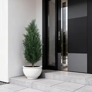 2Pcs UV Resistant Artificial Topiary Trees Outdoor with Ground Spike, Faux Cedar Tree with Full & Realistic Leaves, Fake Cypress Tree for Indoor Outdoor Home Garden, Yard, Porch, Patio Decor