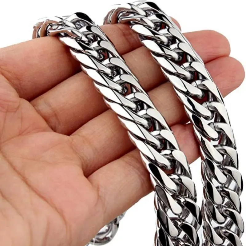 TOP-FASHION - HNSP 316L Stainless Steel LA Cuban Link Chain Necklace For Men Jewelry Thick Heavy Chain 8/10/12/14MM Punk Rock Accessories