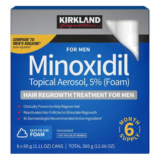KIrkland Signature Minoxidil Foam, Hair Regrowth Treatment For Men, Unscented, 1 to 6 Months Supply Comfort