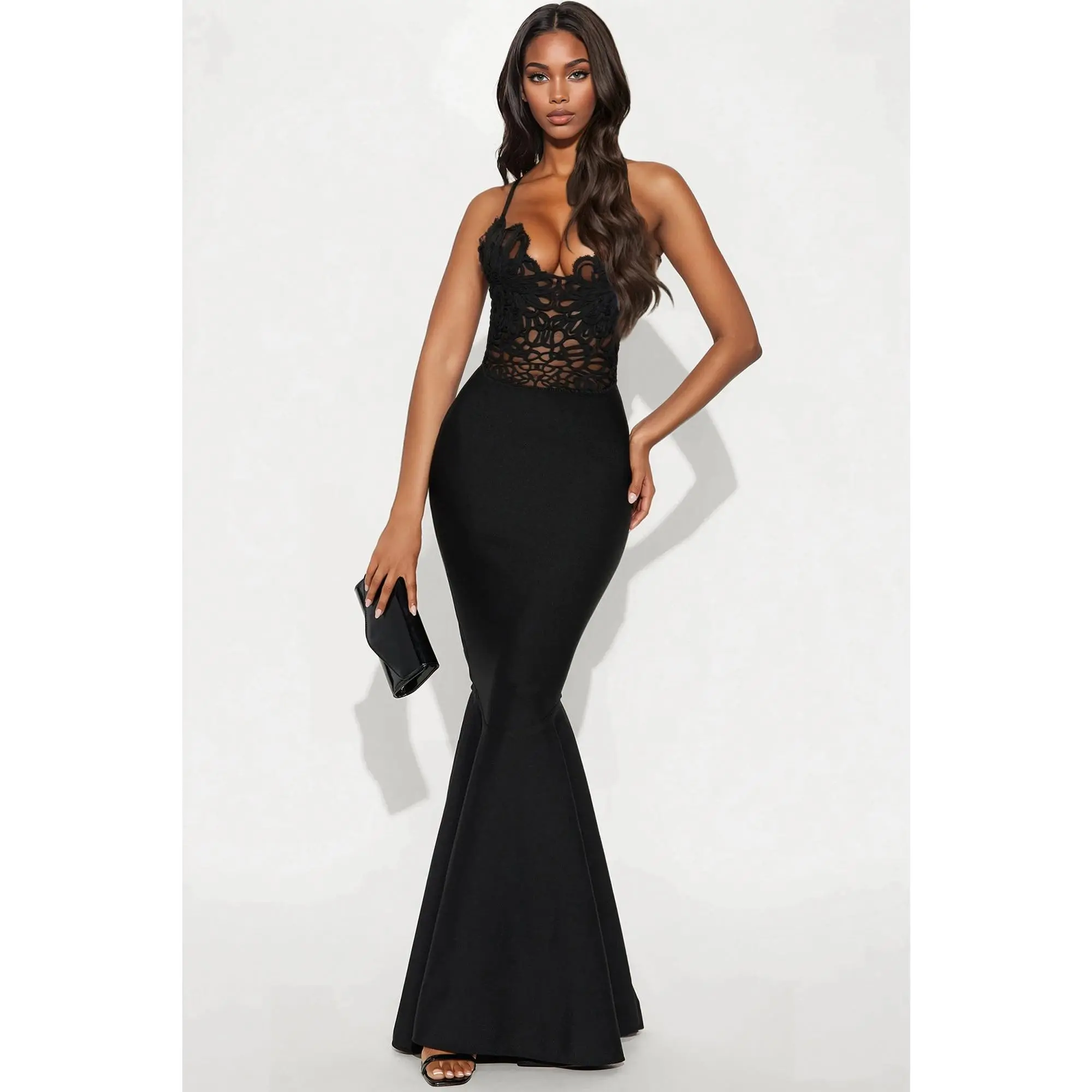 Monique Bandage Mermaid Maxi Dress - Black