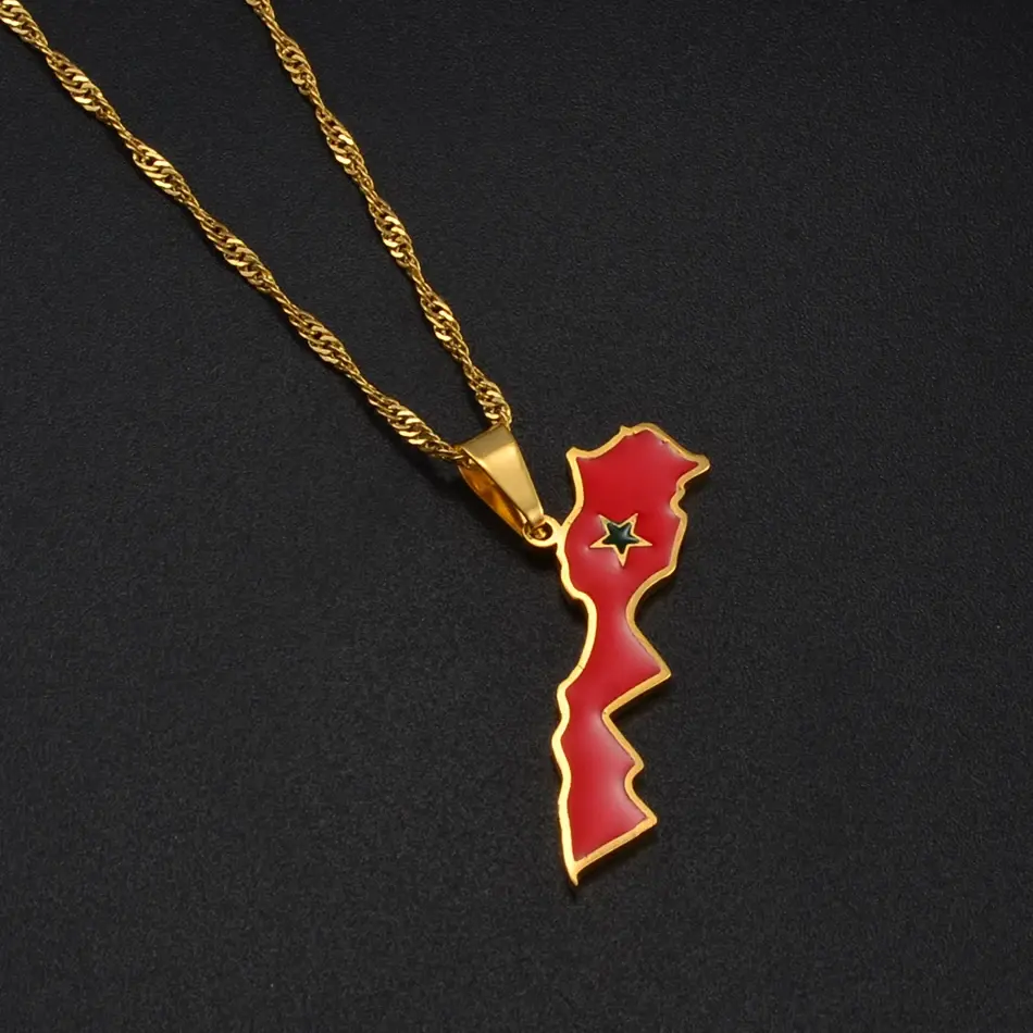 Morocco Map Necklace - Flag Pendant Gifts Pride Jewelry for Men and Women