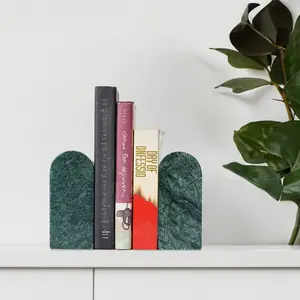 Koville Luxury Marble Bookends for Shelves, Book Ends for Heavy Books, Heavy Duty Book Holders, Triumphal Arch Bookends Bookshelf Decor for Movies/CDs/Video Games(Indian Green)