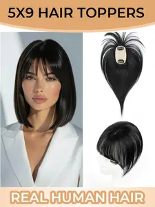 Invisible Premium Human Hair base Toppers 5*9 Human Hair Topper Lightweight Realistic Hair Pieces Invisible Hair Extensions, Real Hair Extensions For Women Clip In Hair Piece With Thinning Hair