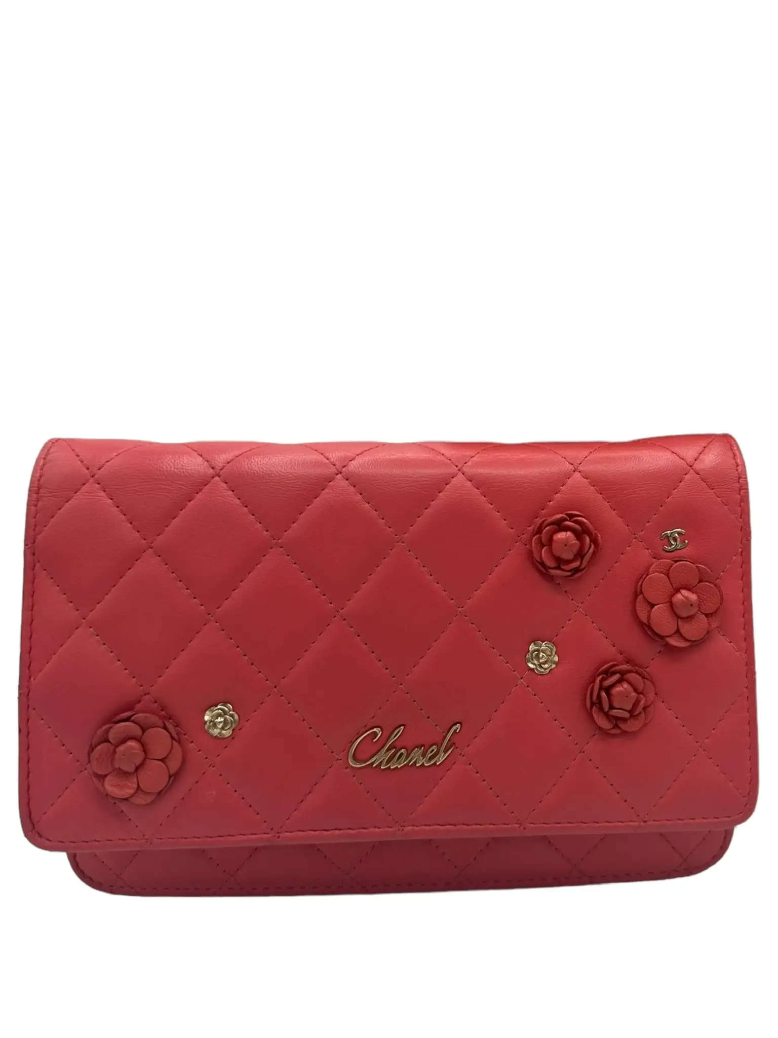 Pre-owned CHANEL Good Crossbody Bags Matelasse/Camellia Other Style Wallet Pink Lambskin