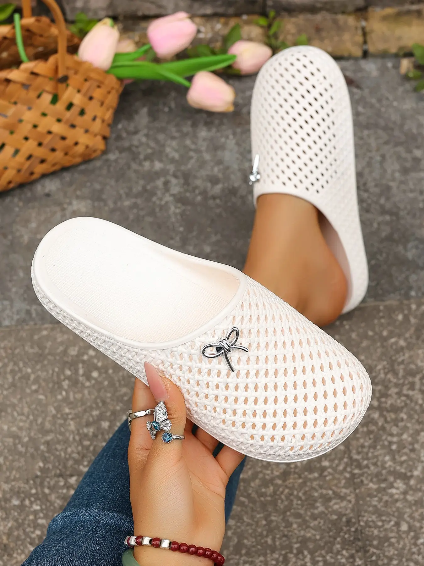 Summer Breathable Mesh Half Sandals for Women, Breathable Nonslip Soft Sole Anti-Slip Laces, Casual Outdoor Lightweight Breathable Slippers, Comfortable Lazy Mueller Flip Flops
