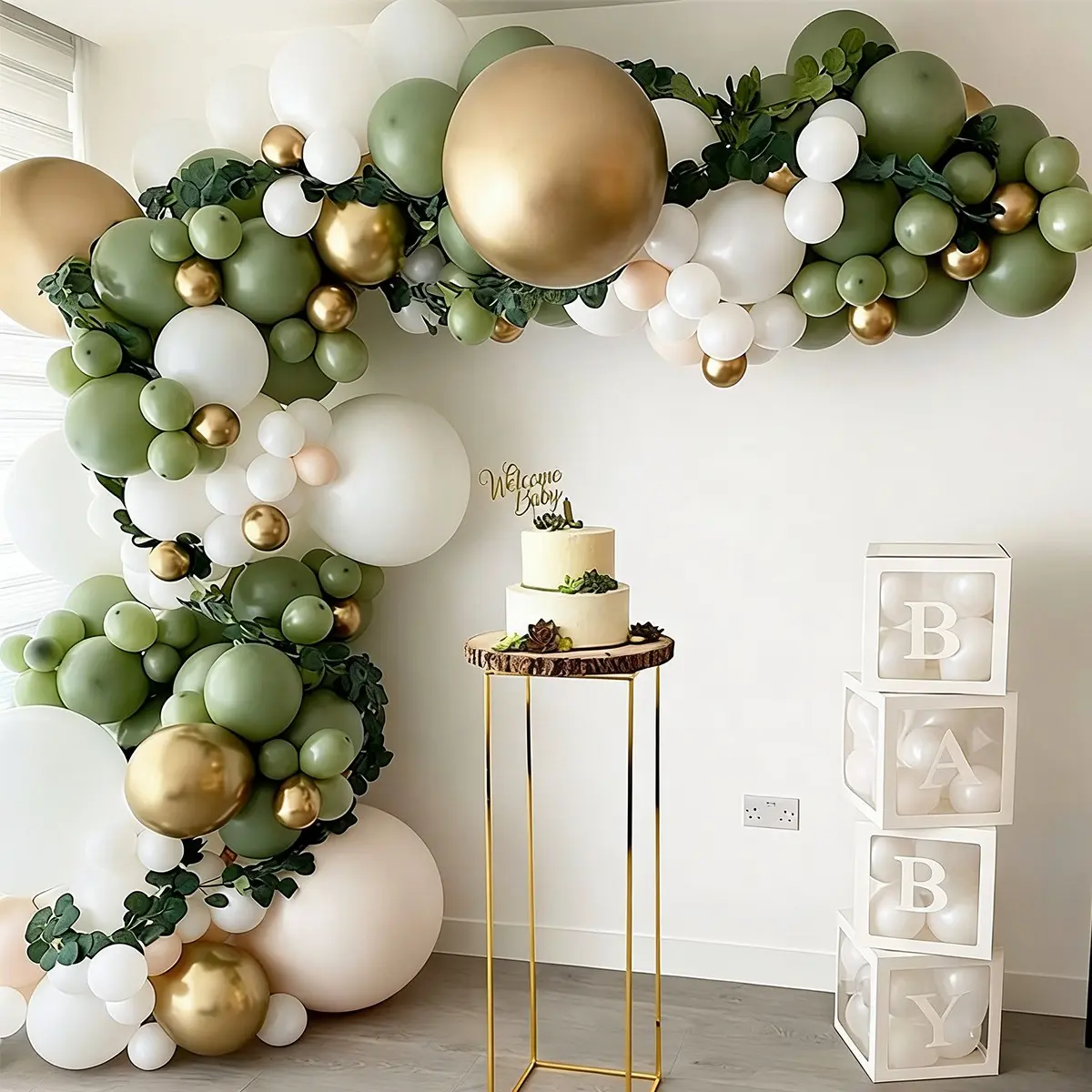 152pcs Sage Green & Chrome Gold Latex Balloon Garland Arch Set for Graduation, Birthday, Wedding, Anniversary Party Decorations, Balloon Party Supplies, Balloon Arch Backdrop, Balloon Arch Kit, Balloon Arches Decorations, Party Balloons Decorations