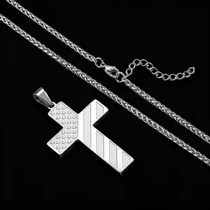 Men's cross necklace, black and silver stainless steel cross pendant, men's jewellery, 18–24-inch cross necklace, birthday gift, suitable for teenagers, sons and boyfriends, christening and Christian gifts Layered   torc necklace jewelry