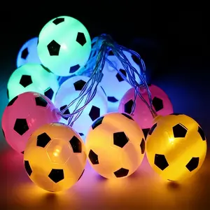 20LED Soccer String Lights - Wireless Football Fairy Lights, Battery & USB Powered, Decoration Ornaments for Premier League Fans, Boys’ Game Day Festive Decor, Warm White & Multi-Color Outdoor Home Supplies