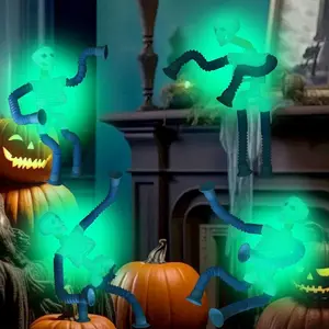Cartoon suction cup telescopic tube (1 set), light versatile shape pulling tube skeleton person, decompression luminous puzzle toy, Halloween gift skull prank toy