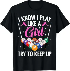 Women's Funny Billiards Design 100% Cotton Pool Billiard Player T-Shirt